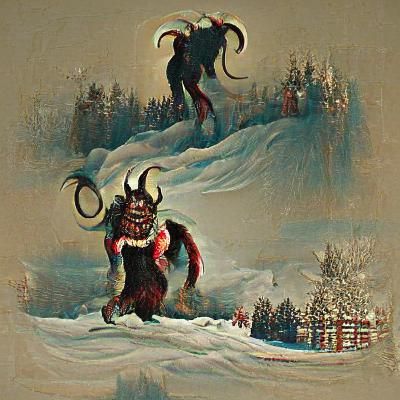 Menacing Krampus Figure in Dark Folklore Style