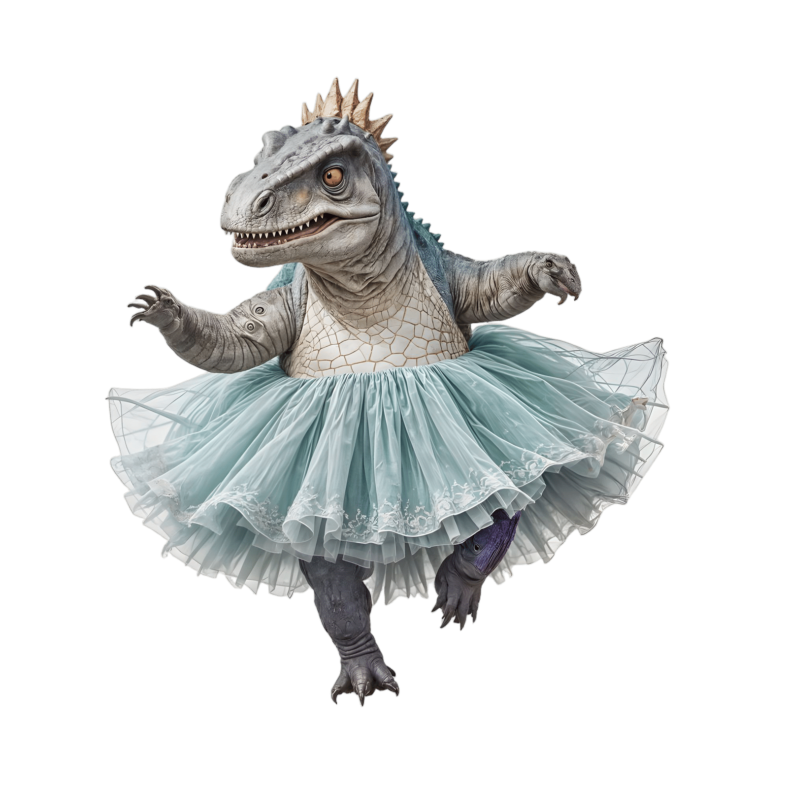 Dinosaur Ballerina Dances in Whimsical Dreamscape