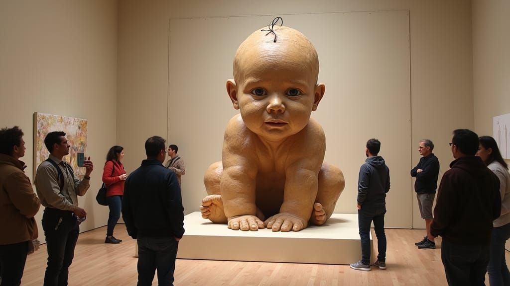 Giant Baby Sculpture in a Museum