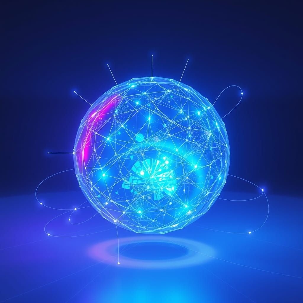 Futuristic Sphere in Digital Space with Pulsing Light