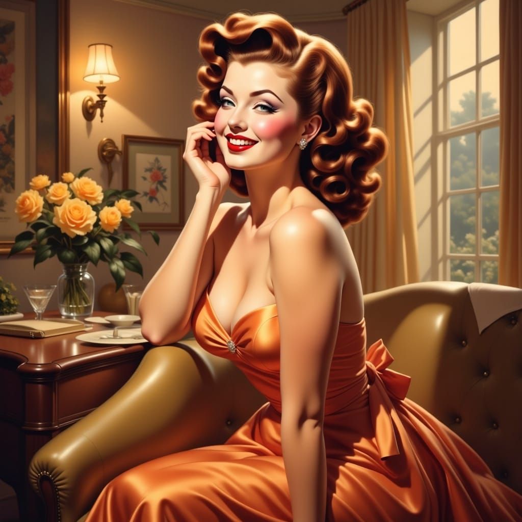 Mid-Century Pin-Up Woman in Classic Style