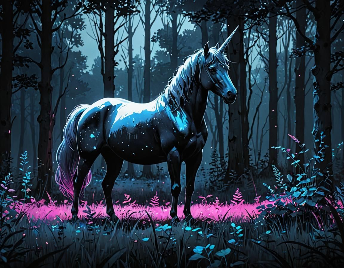 Holographic Unicorn in Black and White Watercolor
