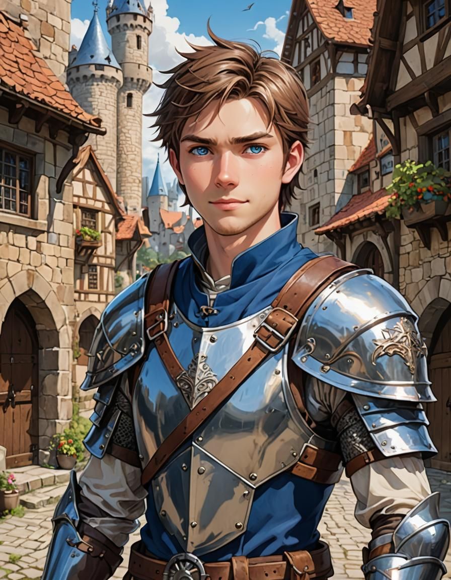 Anime Character in Medieval Village with Dragon