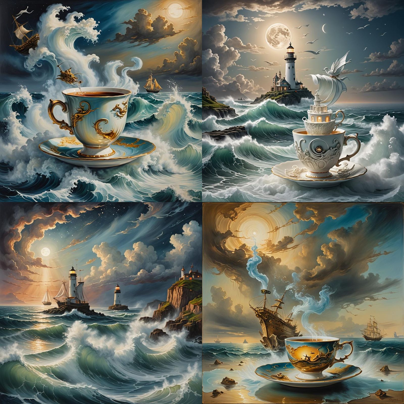 Surreal Seascape on Teacup, Salvador Dali Style