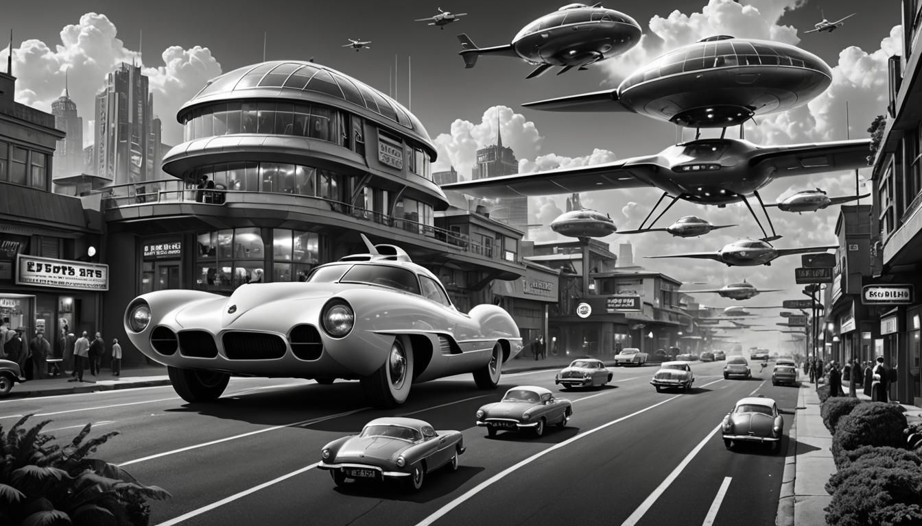 Retro Futuristic 1950s Vision in Black and White