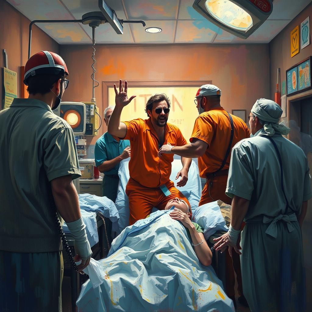 Chaotic Delivery Room Argument as Oil Painting