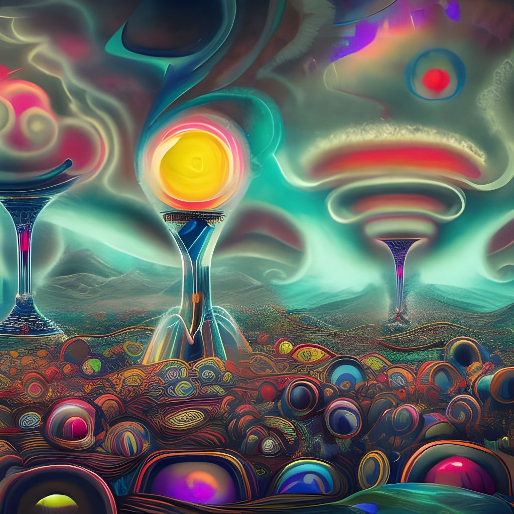 Surreal Neon Wine Glass Explosion: Psychedelic Art
