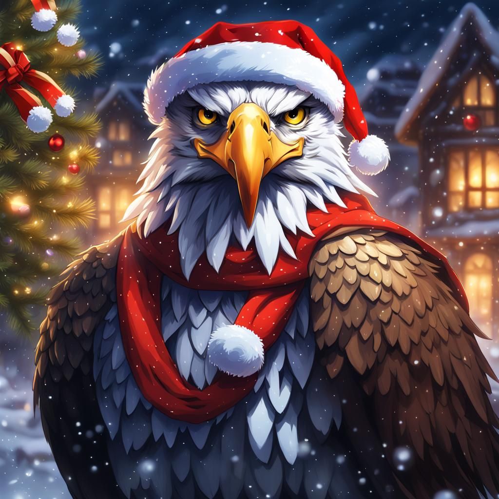 Festive Christmas Eagle in Anime Style