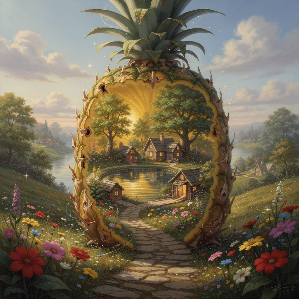 Giant Pineapple Reveals Miniature World in Hyperrealistic Oi...