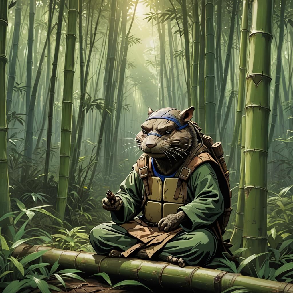 Master Splinter Meditating: Studio Ghibli Anime Art