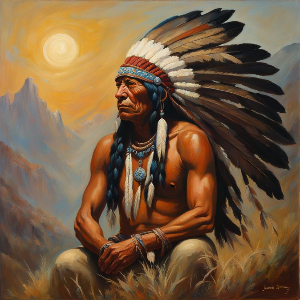 Dreamy Native American Portrait in Oil Painting Style
