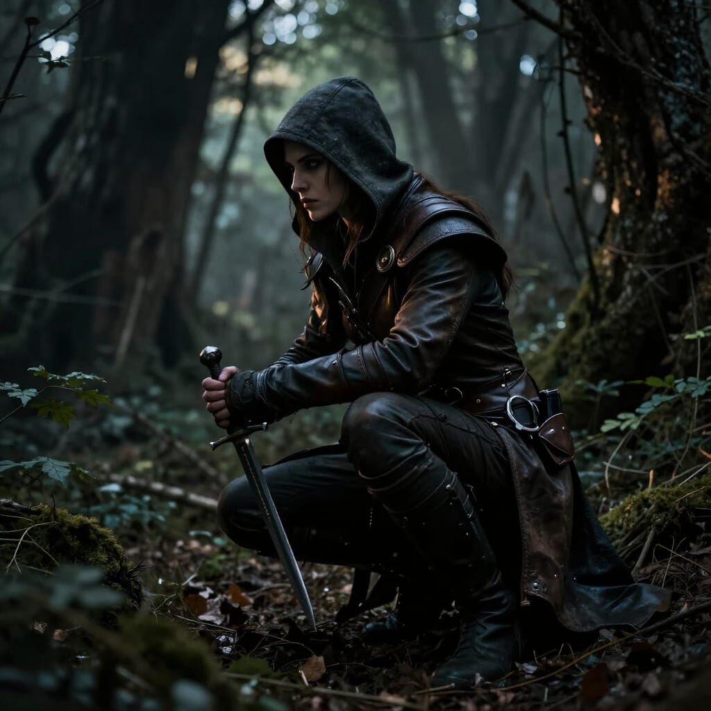 Elven Assassin in Neo-Noir Style