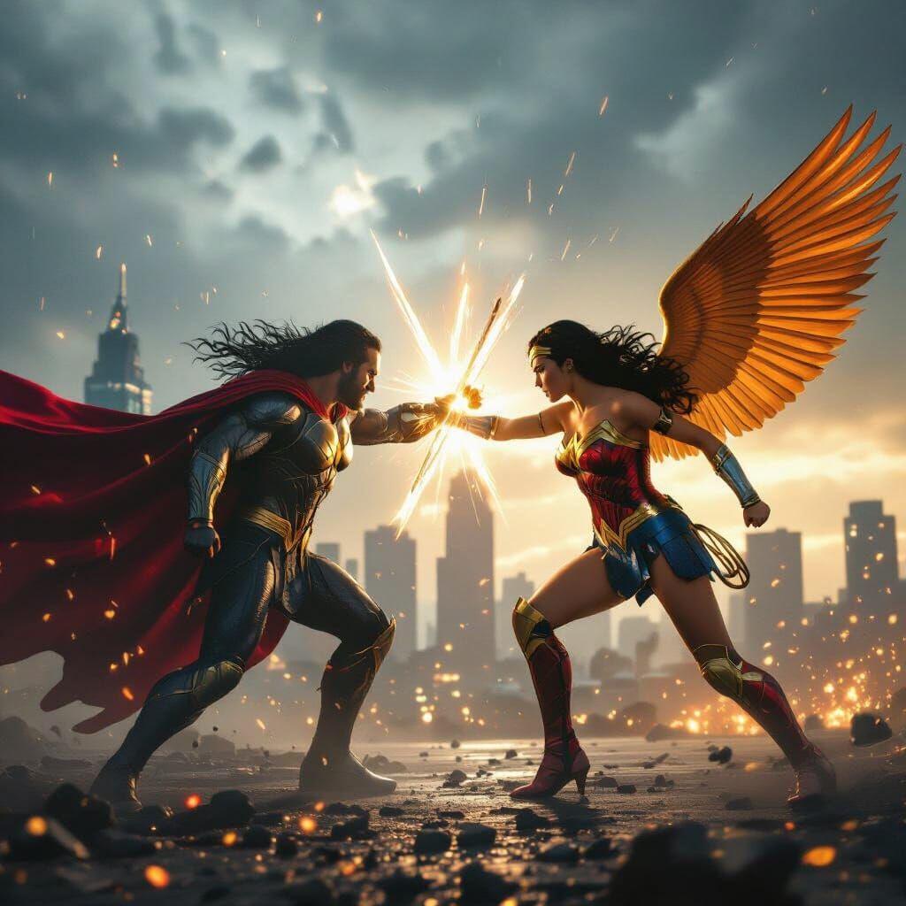 Phoenix and Wonder Woman in Cinematic City Battle