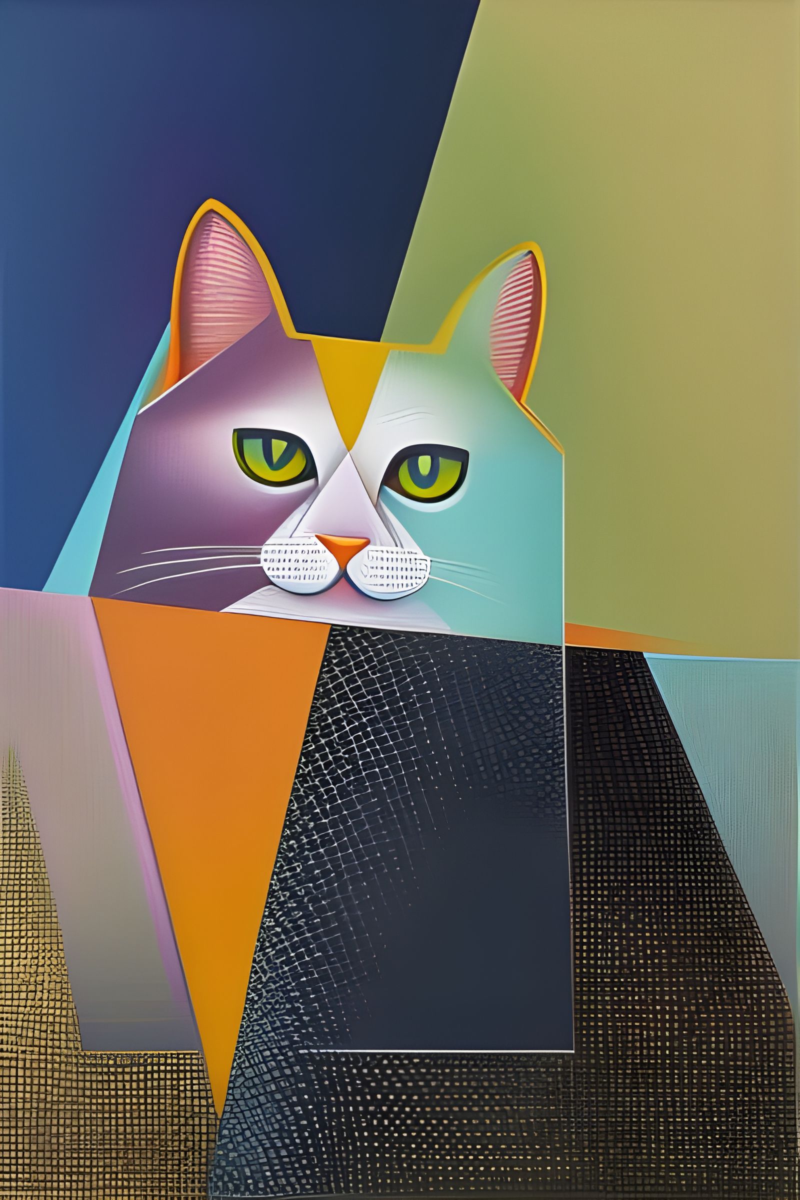 Cubist Cat: A Geometric Fauvism Art Deco Painting