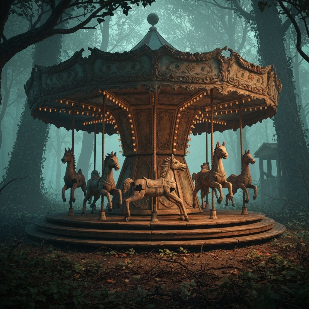 Abandoned Carousel in Mystical Forest
