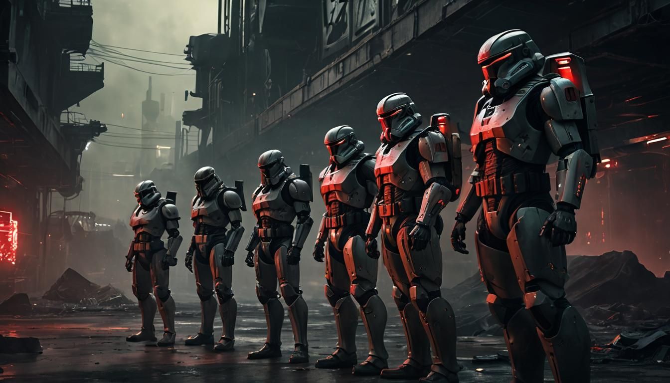 Cyberpunk Military Armor in Dystopian Warscape