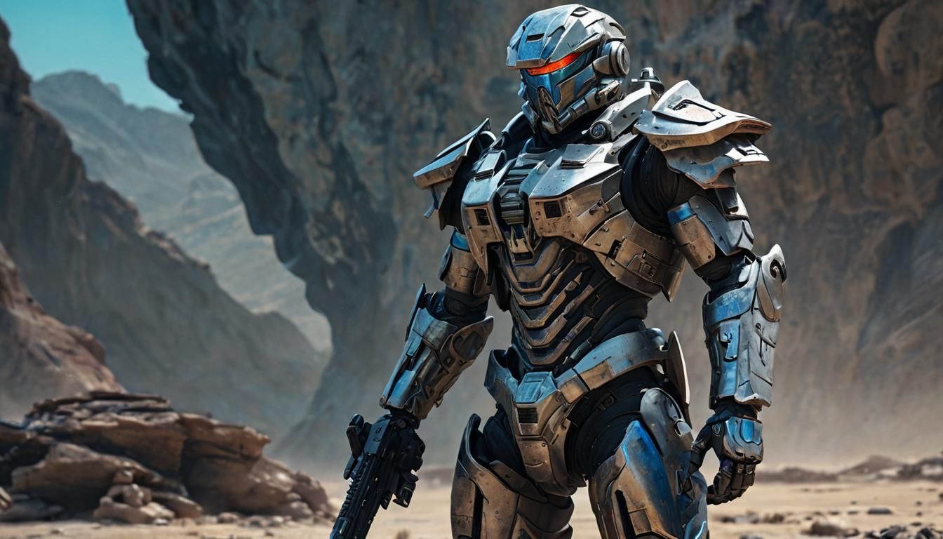 Sci-Fi Armored Warrior on War-Torn Planet