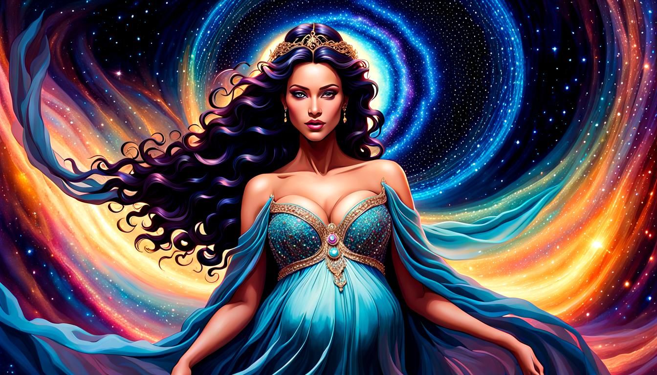 Radiant Pregnant Goddess in Cosmic Expressionist Style