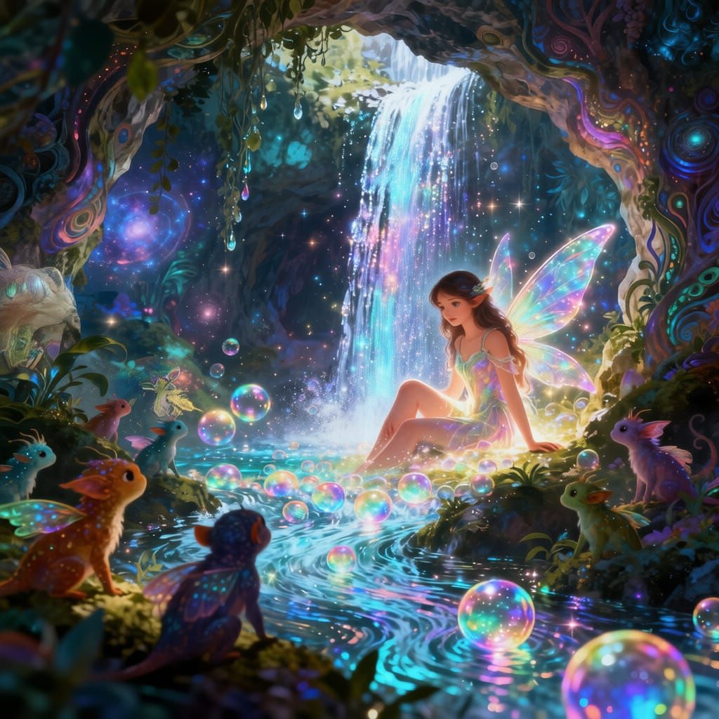 Enchanted Grotto with Fairy and Creatures, Astral Illustrati...