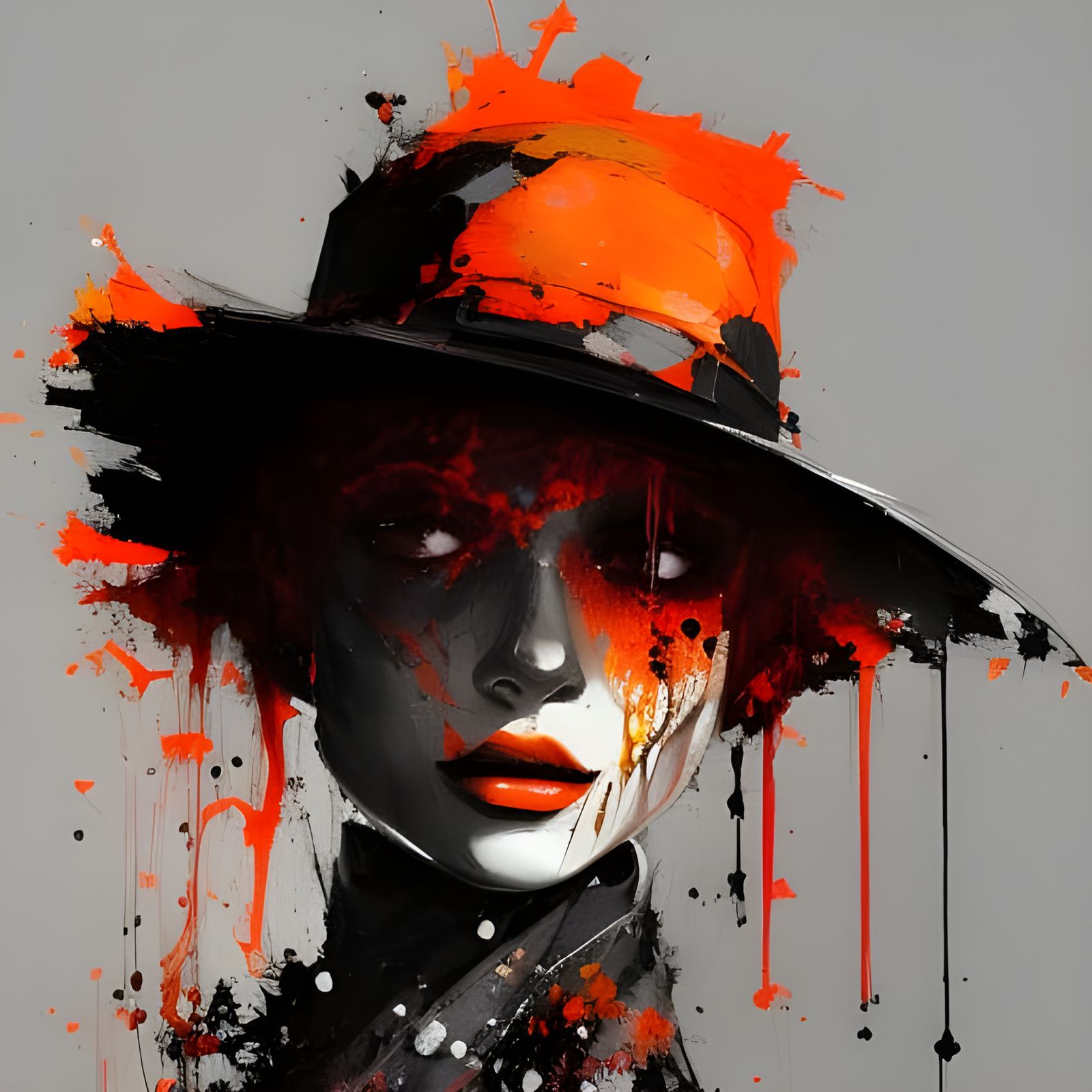 Orange Witch Hat Portrait in Textured Speedpaint Style
