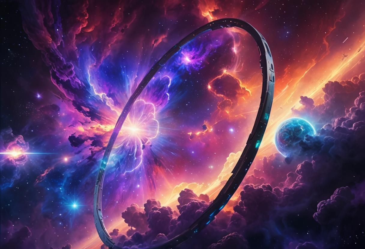 Sci-Fi Halo Array in Colorful Nebula