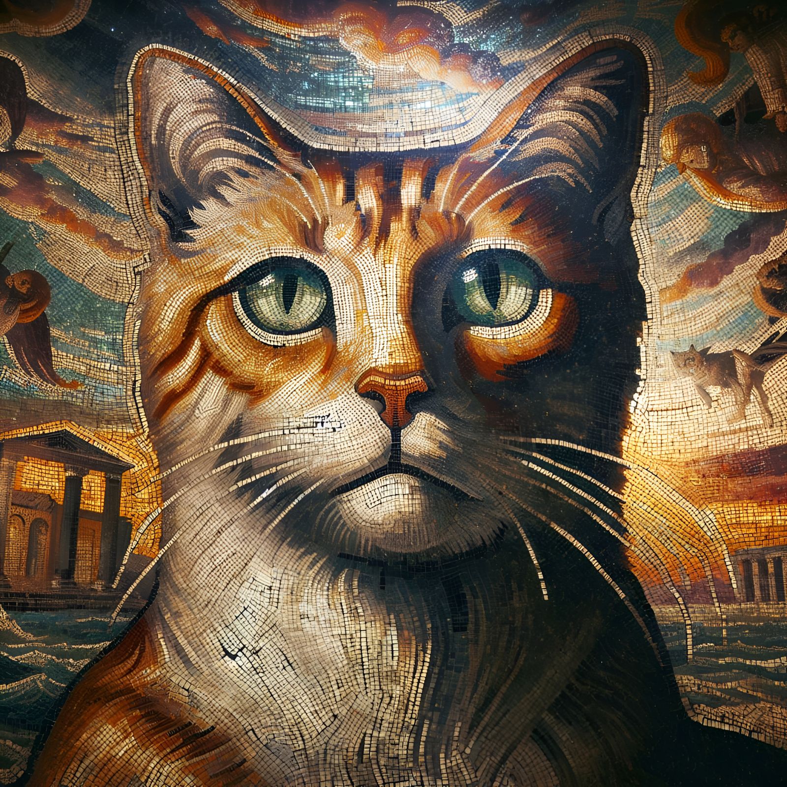 Cat as Ancient Roman Mosaic