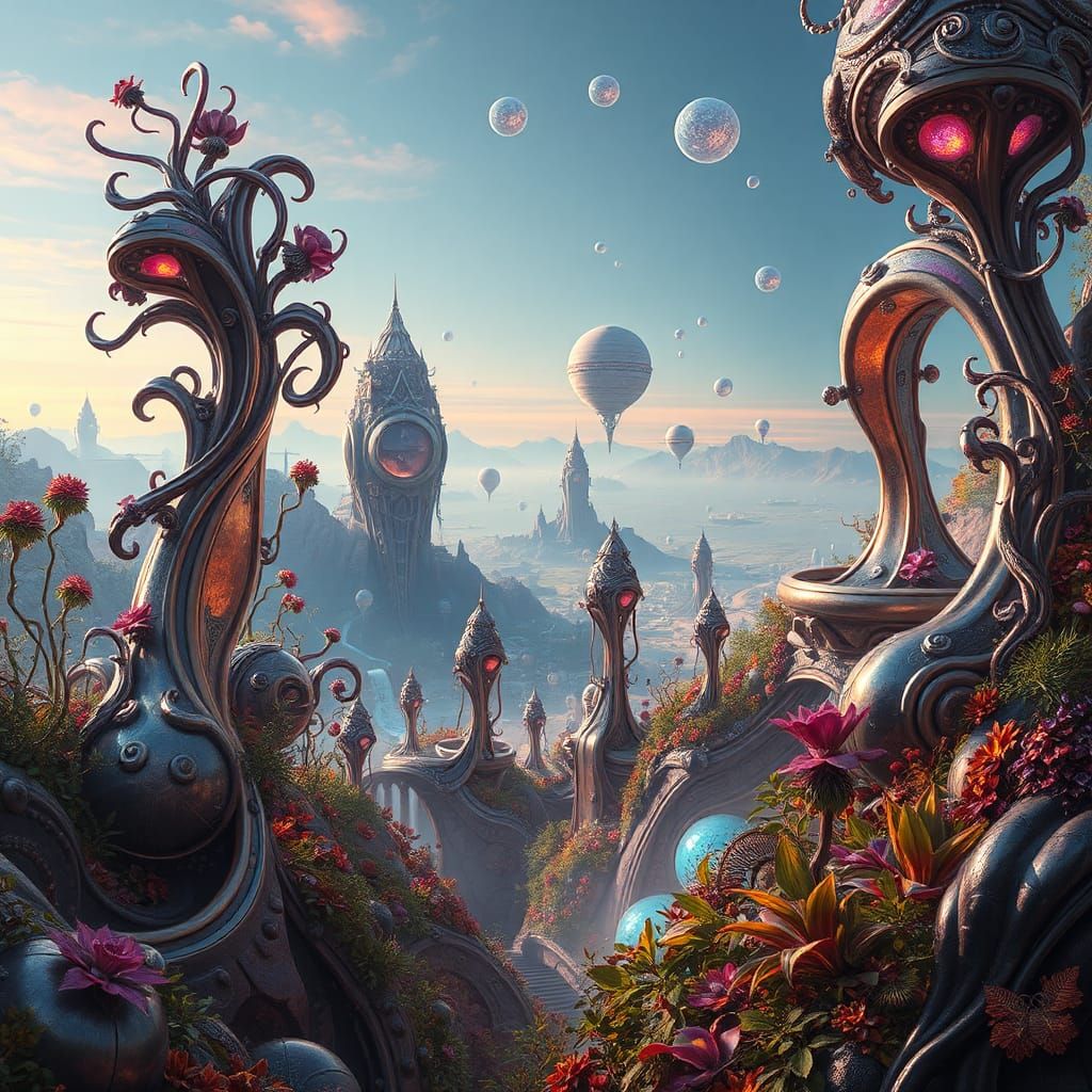 Futuristic Sci-Fi Landscape with Swirling Elements