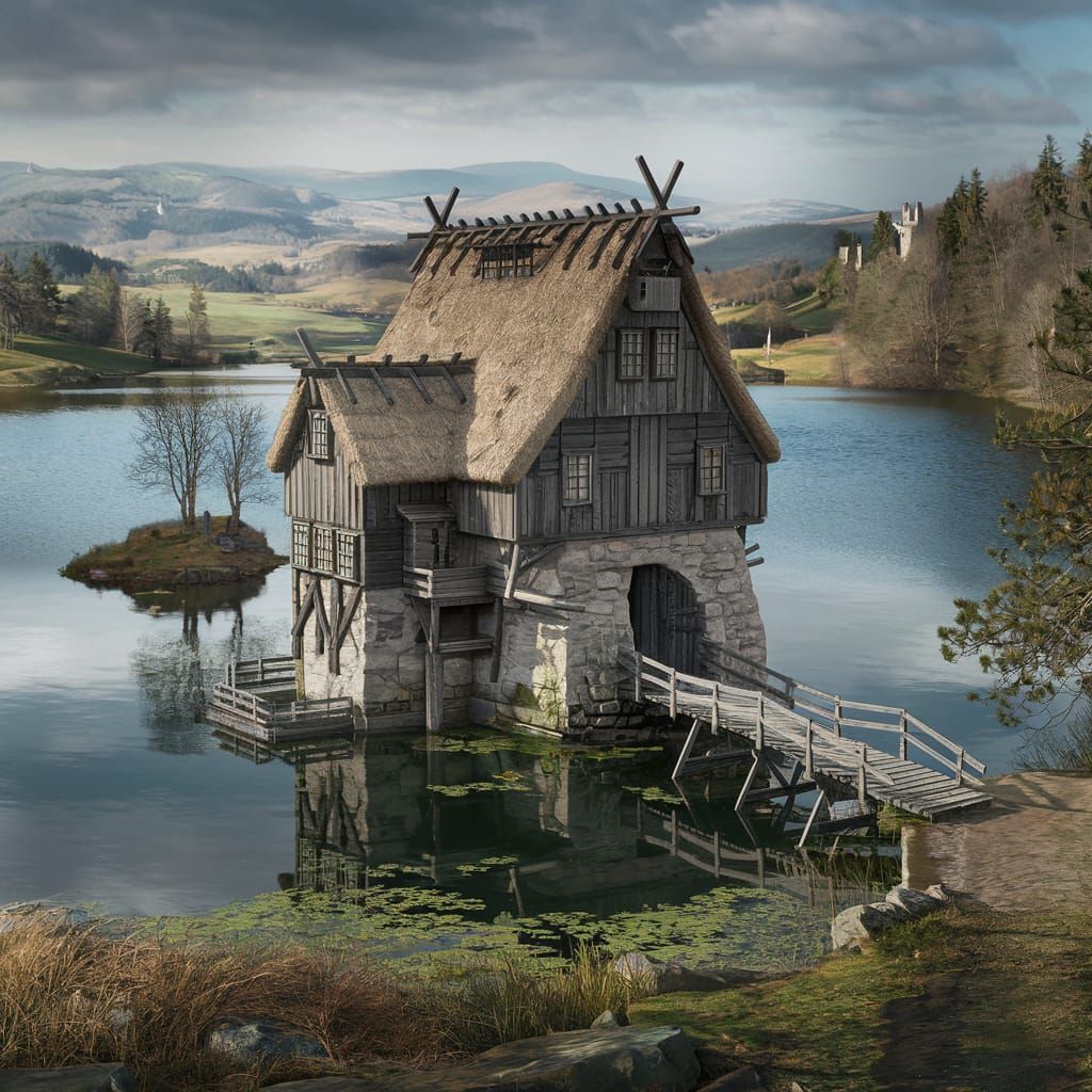 Medieval Mill in Fantasy Landscape Matte Painting