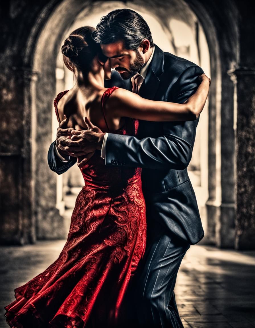 Passionate Tango Embrace in Hyperrealistic Style