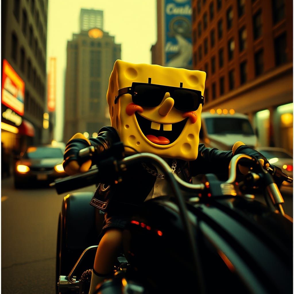 SpongeBob Cruises in Hotrod: Gritty Film Aesthetic