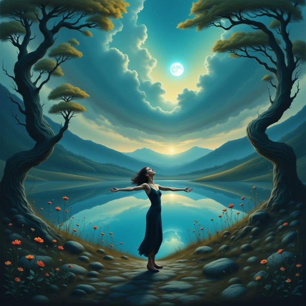 Hope in Dreamlike Landscape as Surrealist Painting