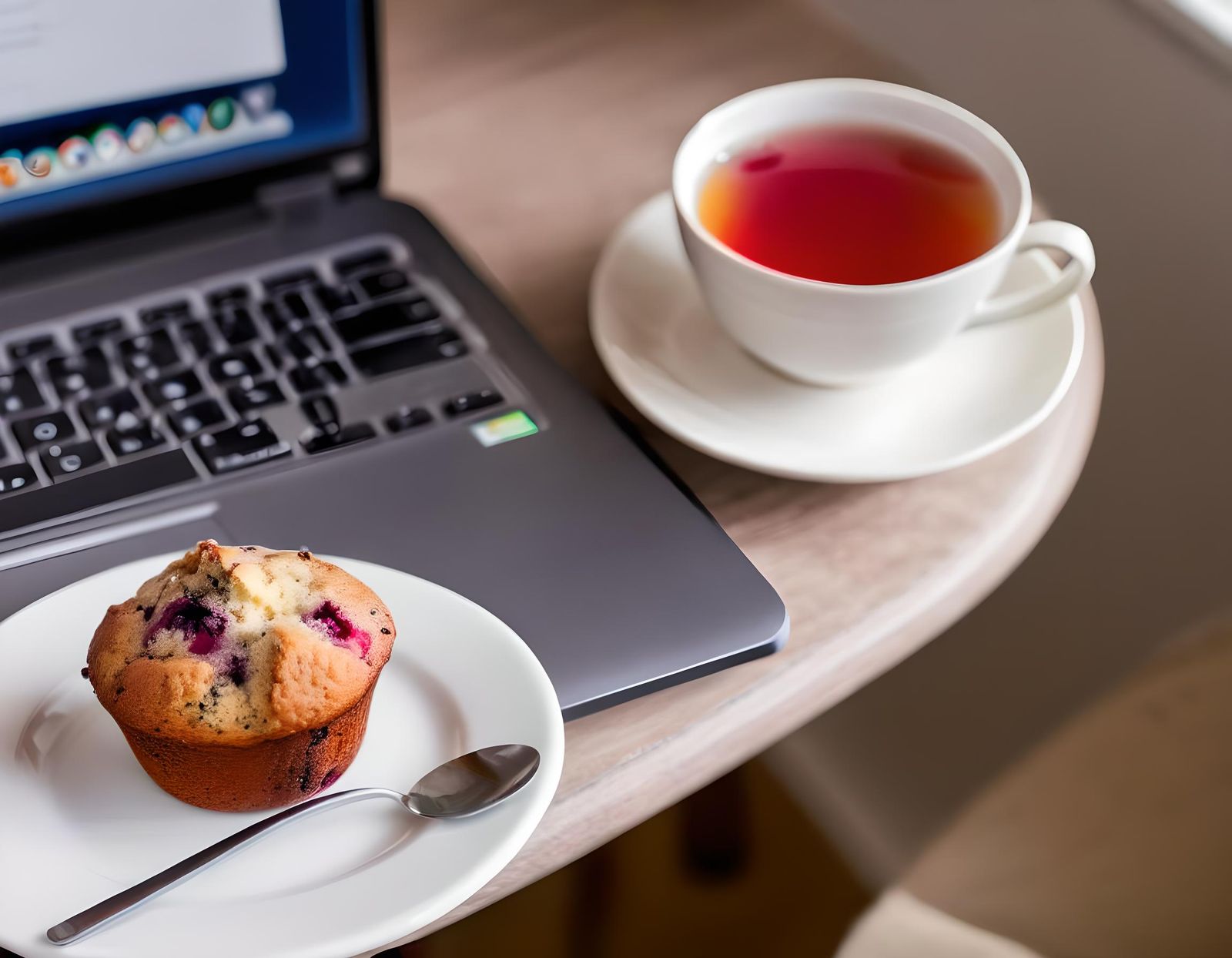 Timbleberry Muffin and Tea in Home Office Setup