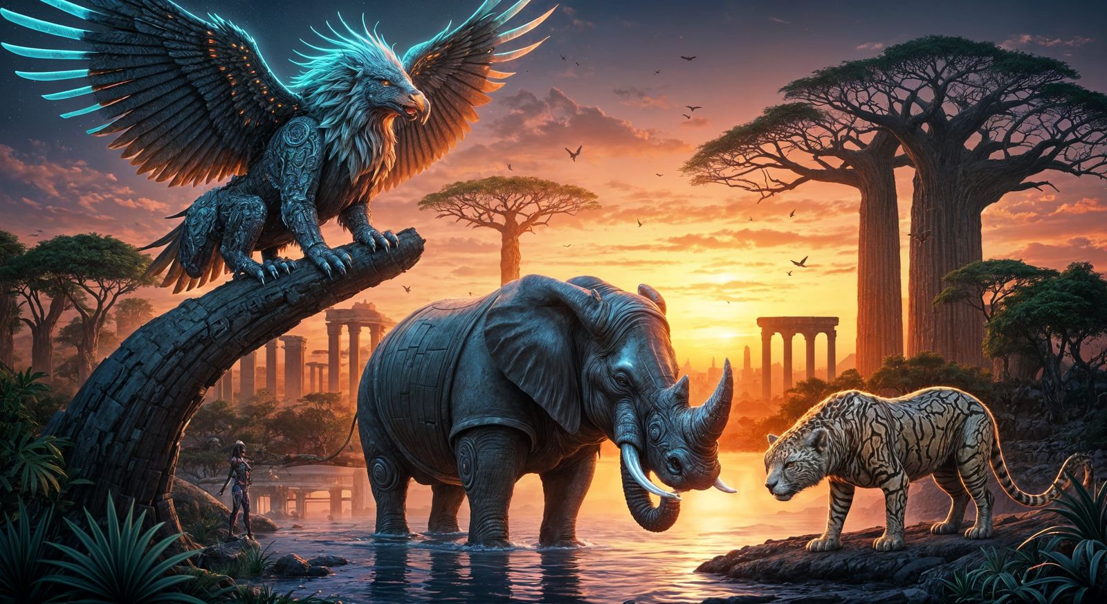 Cybernetic Hybrid Beasts Roam Futuristic African Metropolis ...