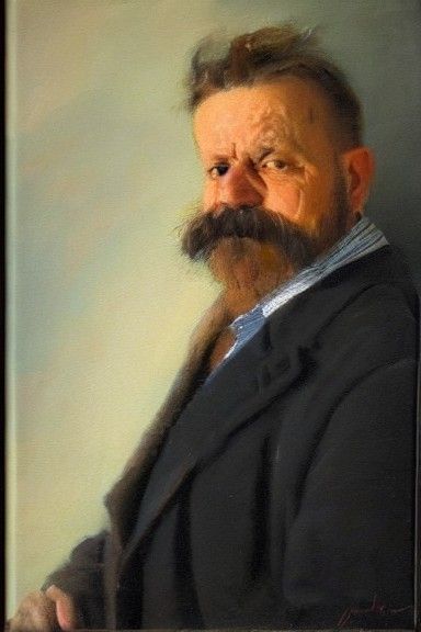 Charming Man Portrait in Oil on Canvas