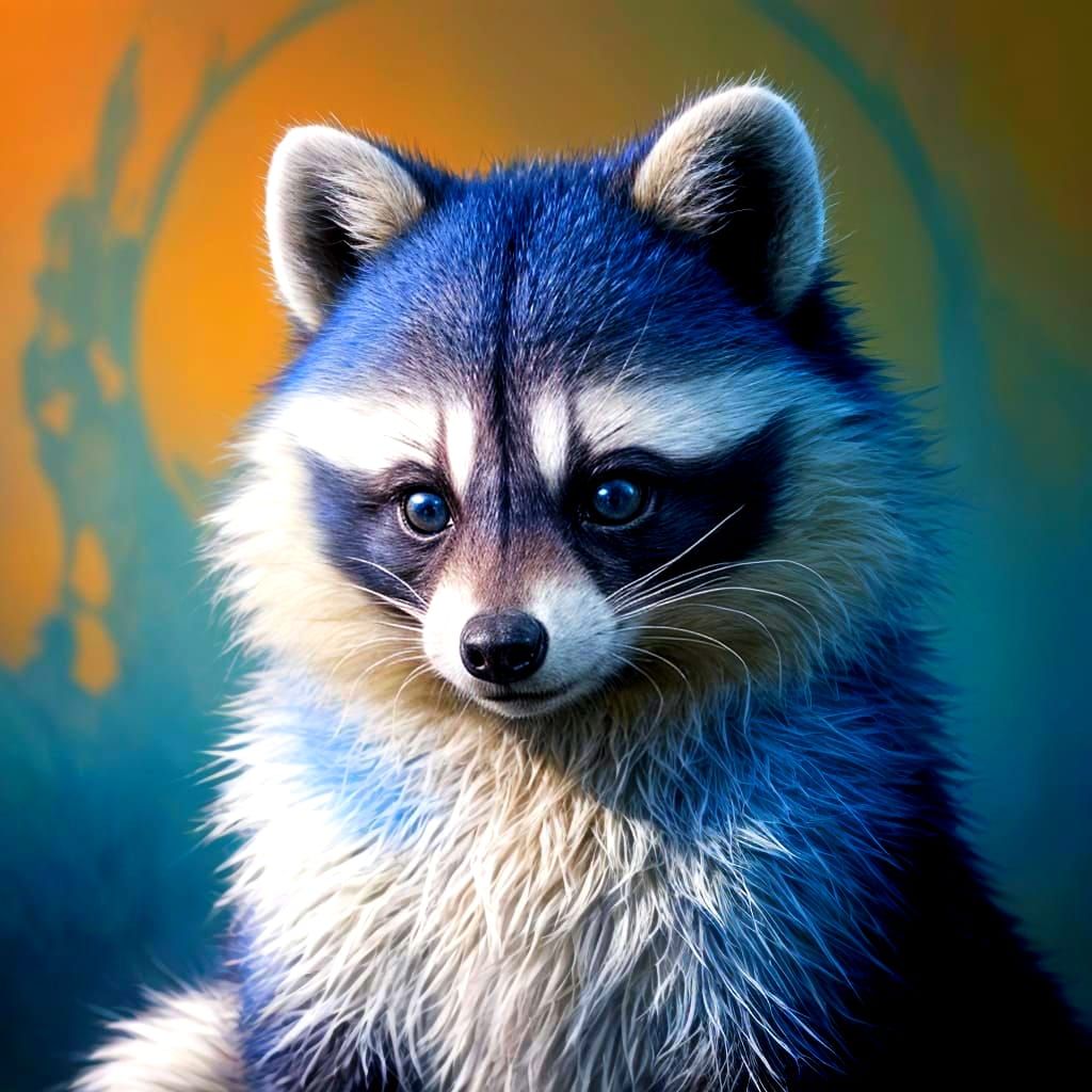 Fluffy Blue Raccoon in Detailed Matte Painting