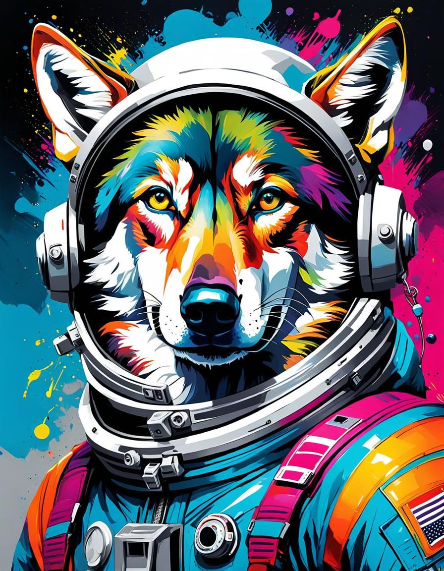 Colorful Astronaut Wolf in Graffiti Art Style