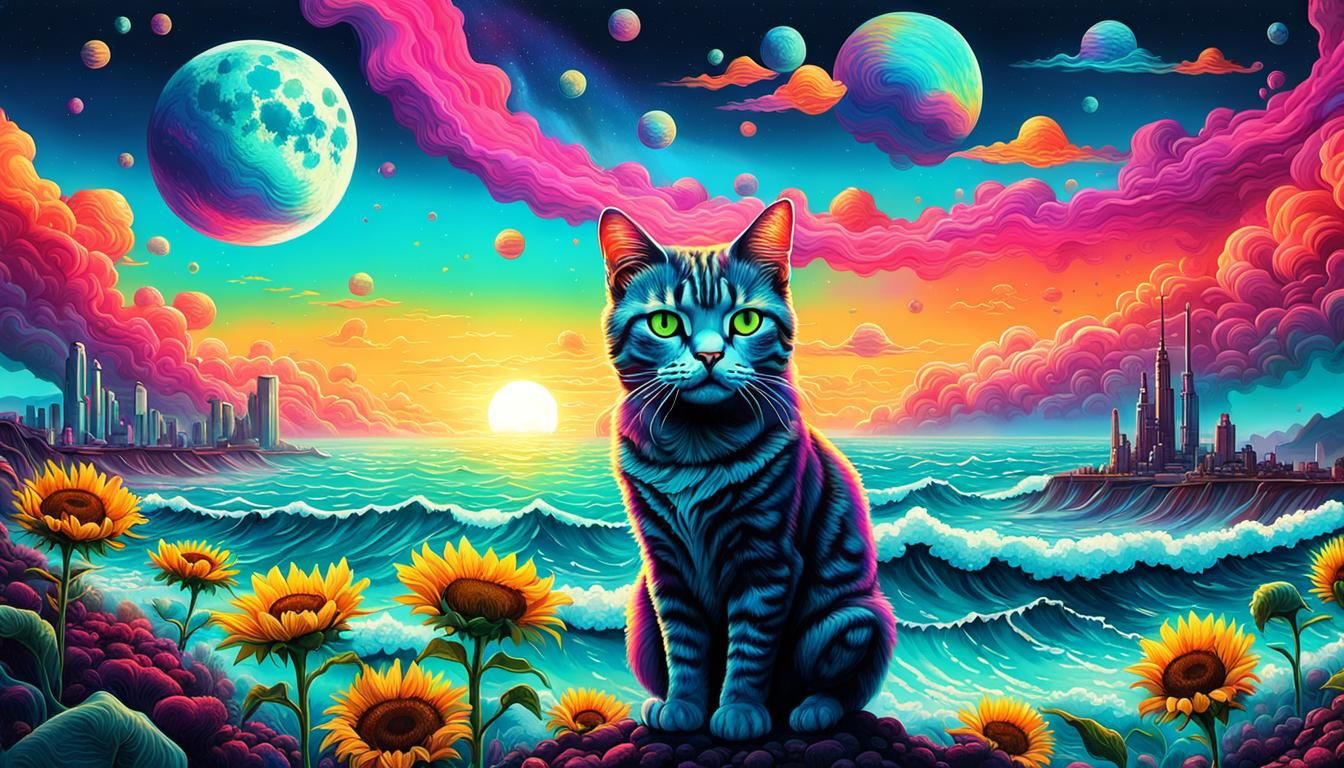 Moonlit Ocean Waves in Cyberpunk Candy Art Style