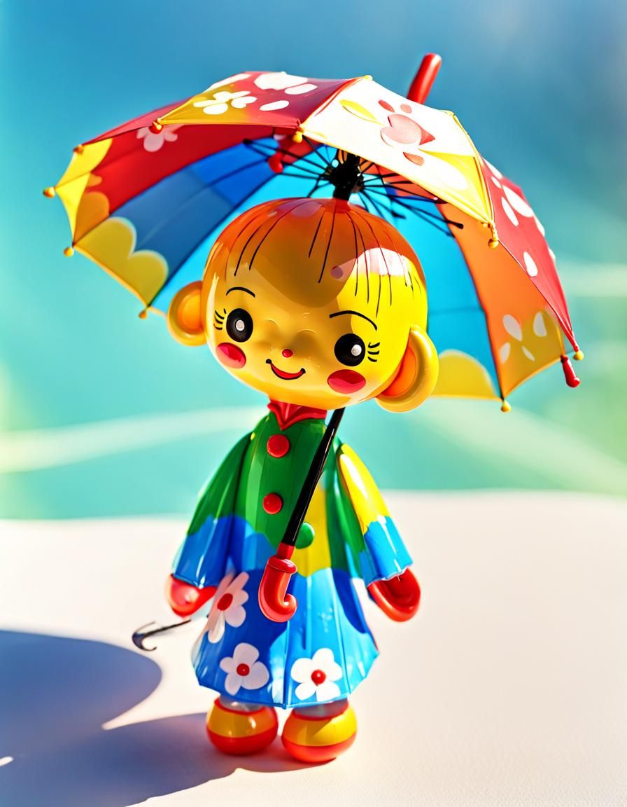 Vibrant Cartoon Doll in Sunlit Setting