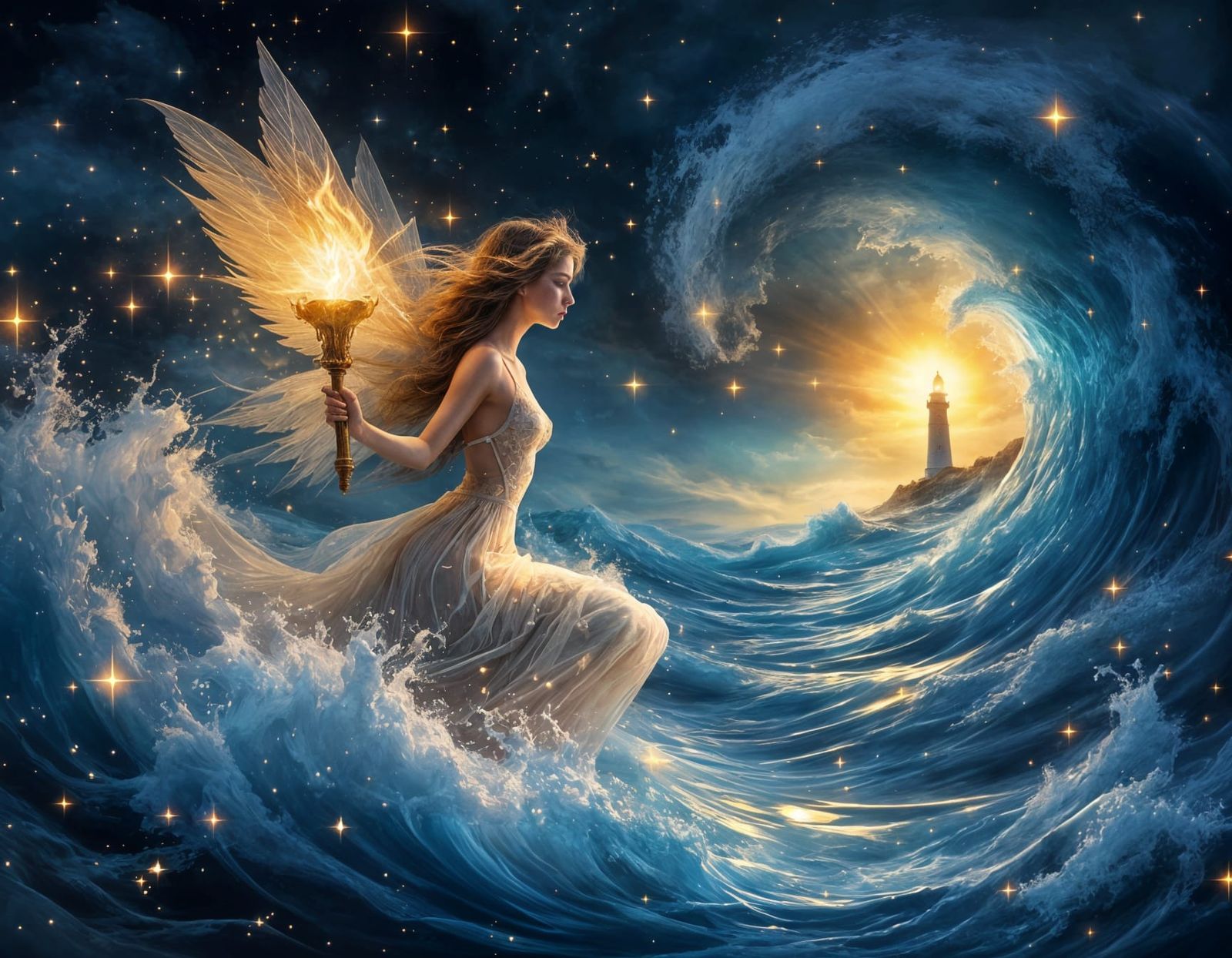 Majestic Fairy Illuminates Stormy Sea in Vibrant, Dreamlike ...
