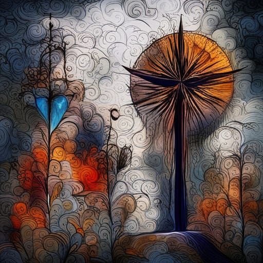 Abstract Cross Silhouette in Surreal Digital Art