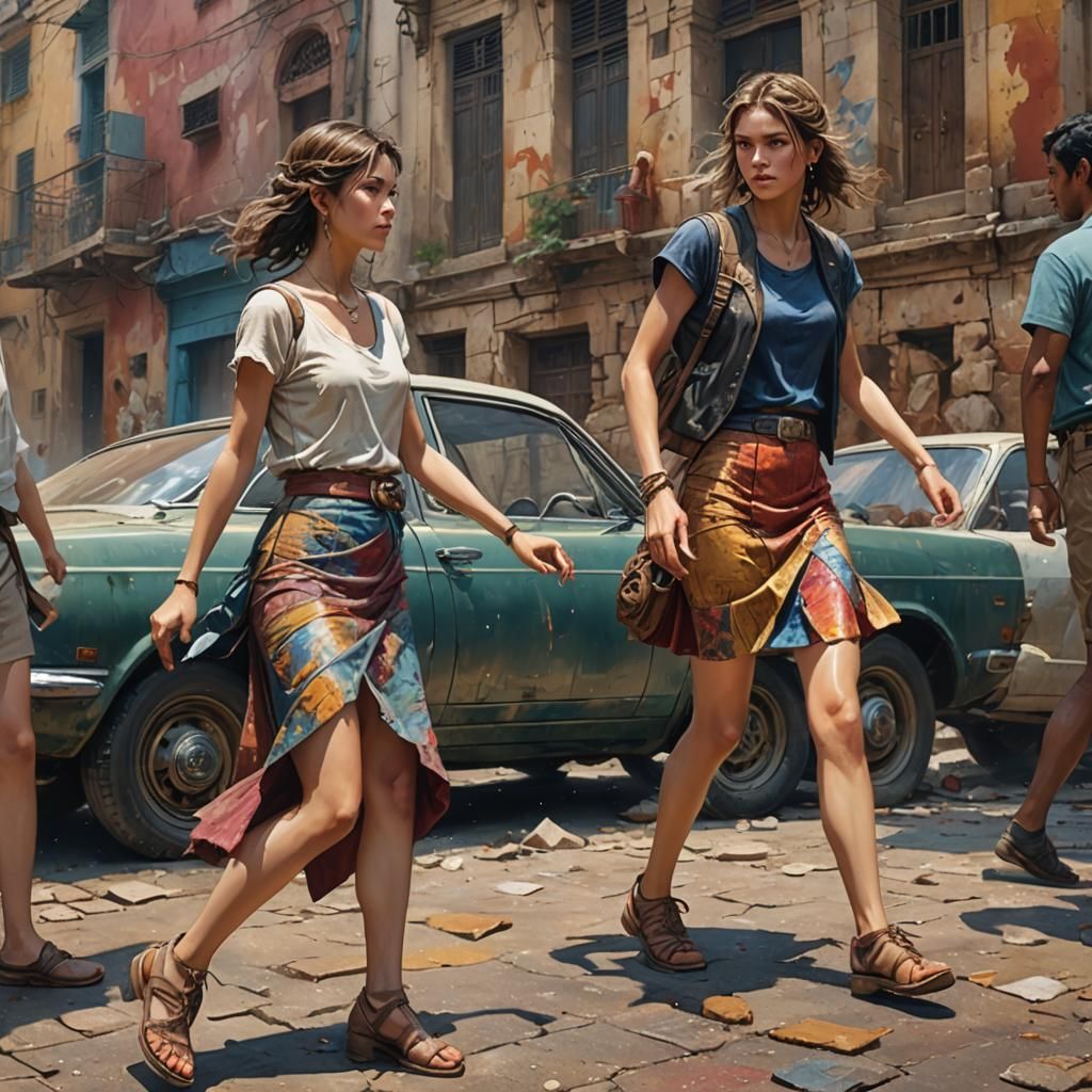 Hyperrealistic Ancient World Scene with Colorful Accents