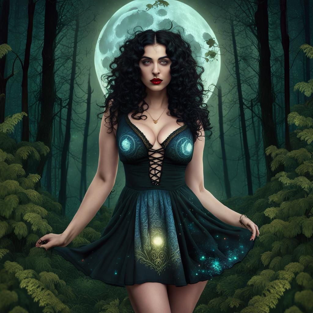 Beltane Spring Equinox Witch Under the Moon