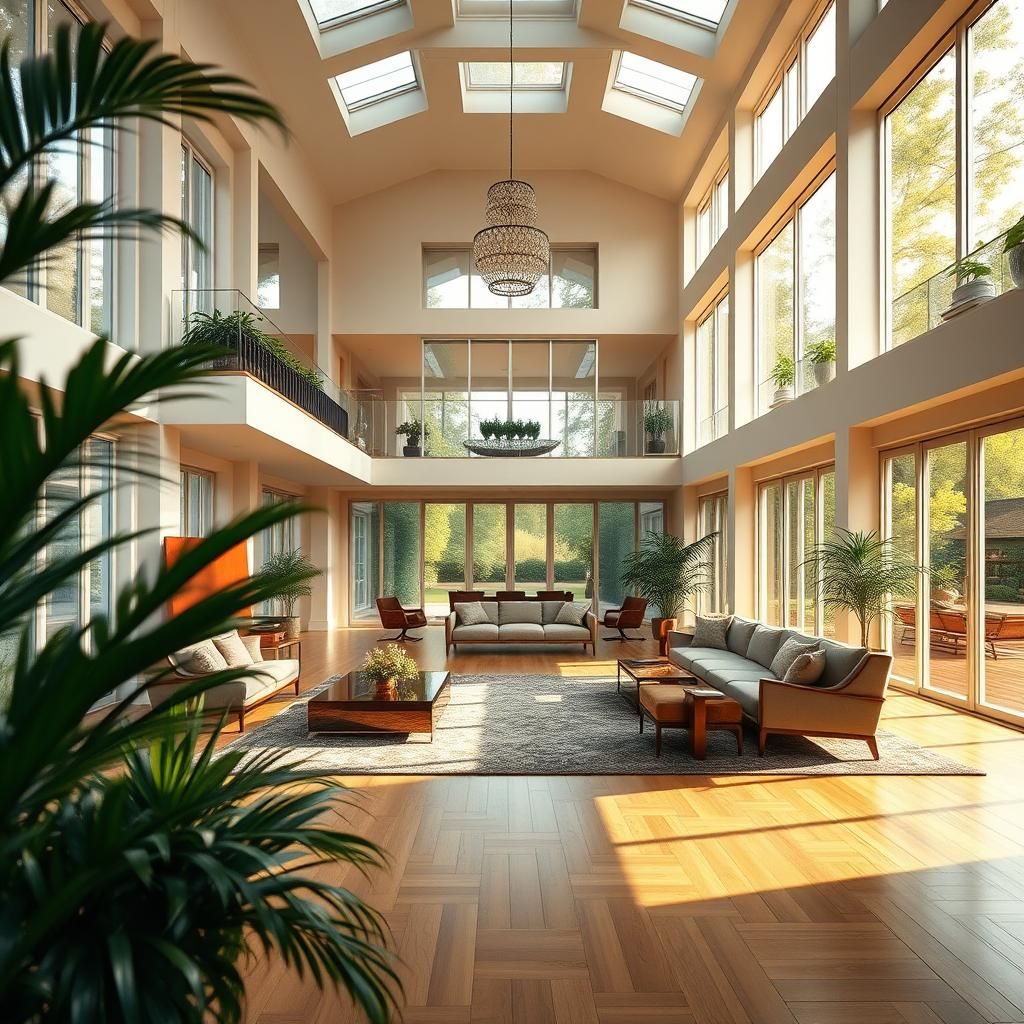 Bright Multi-Story House Interior in Golden Light