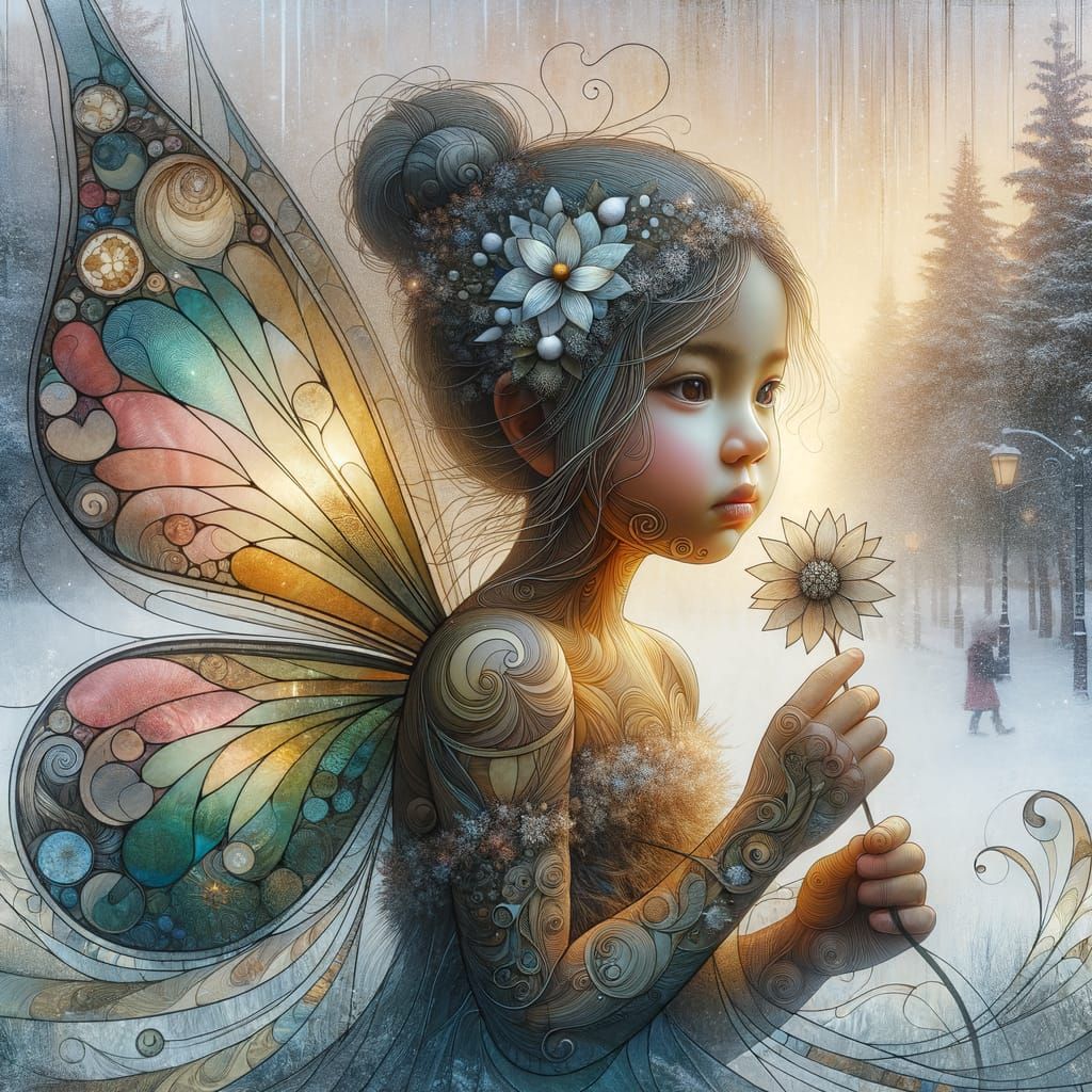 South Asian Fairy Child in Winter Landscape