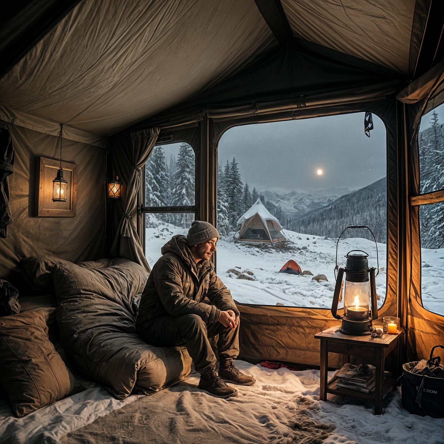 Mountain Solitude in a Snowy Alpine Tent