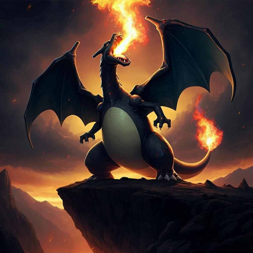 Majestic Black Charizard Unleashes Fiery Breath
