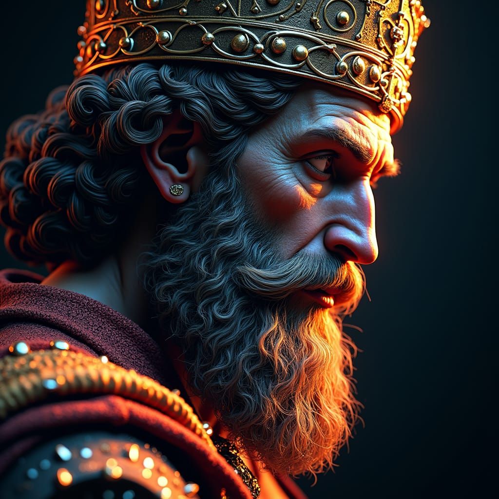 King David Portrait in Pointillist Art Nouveau Style