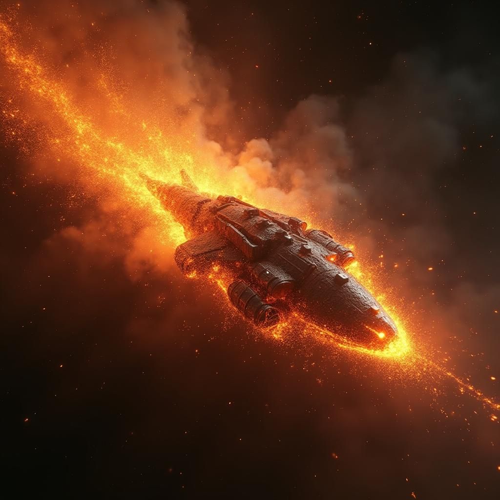 Molten Metal Spaceship Ablaze in Fiery Sparks