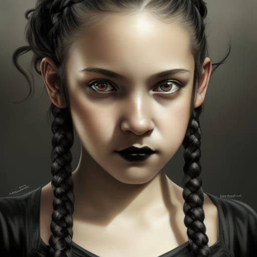 Gothic Girl Portrait by Rutkowski, Artgerm, and Mucha