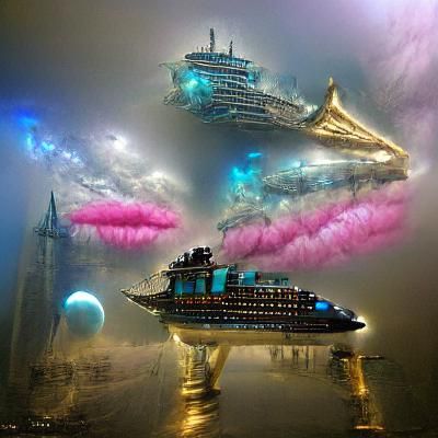 Futuristic Space Cruise Ship in Mixed Styles